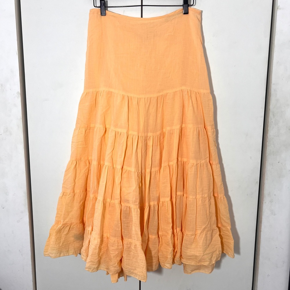 Arden B Maxi Skirt Womens L Orange Tiered Low Rise Gauze Gypsy Bohemian Festival